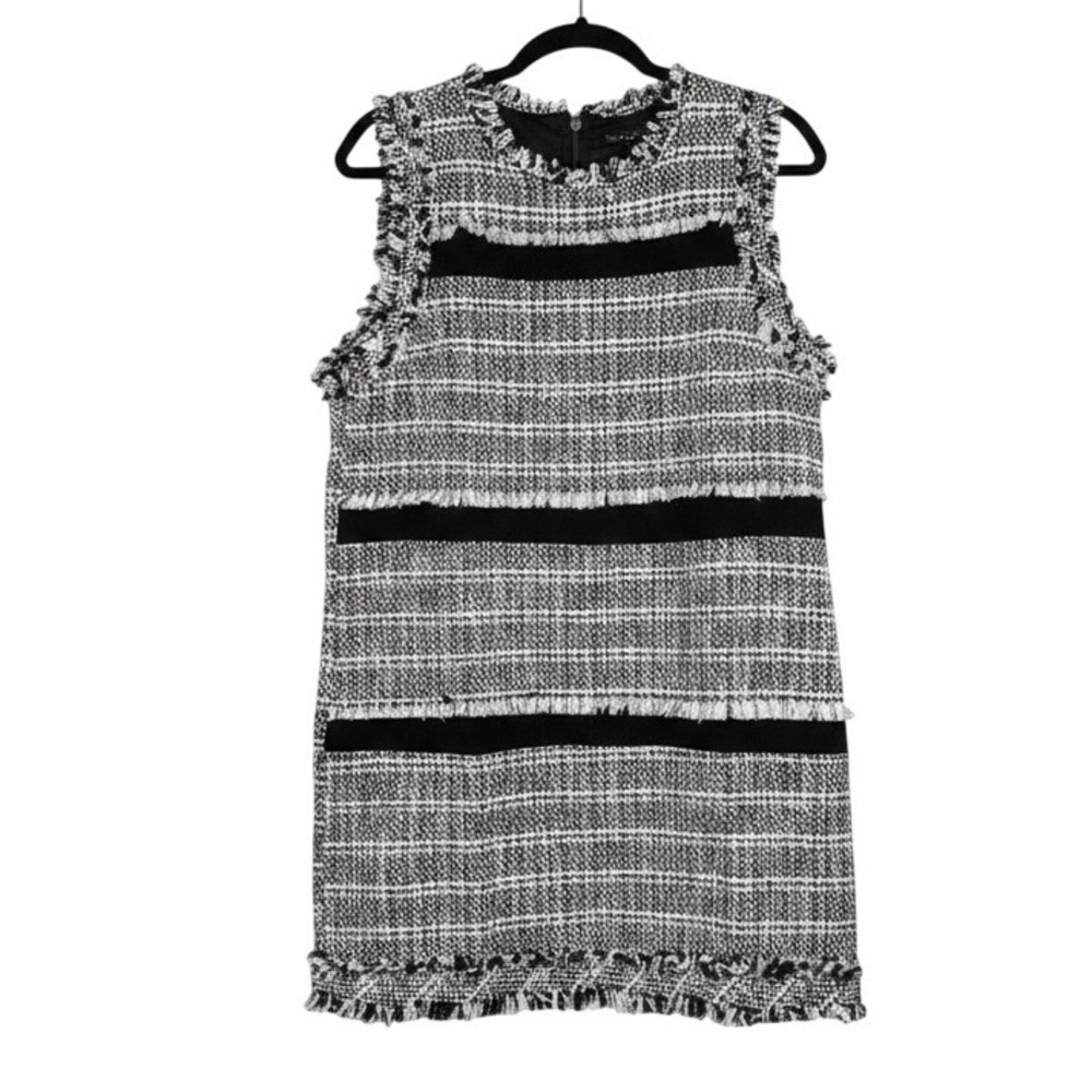 New Endless Rose Womens Boho Black Fringe Sleeveless Tweed Dress Large